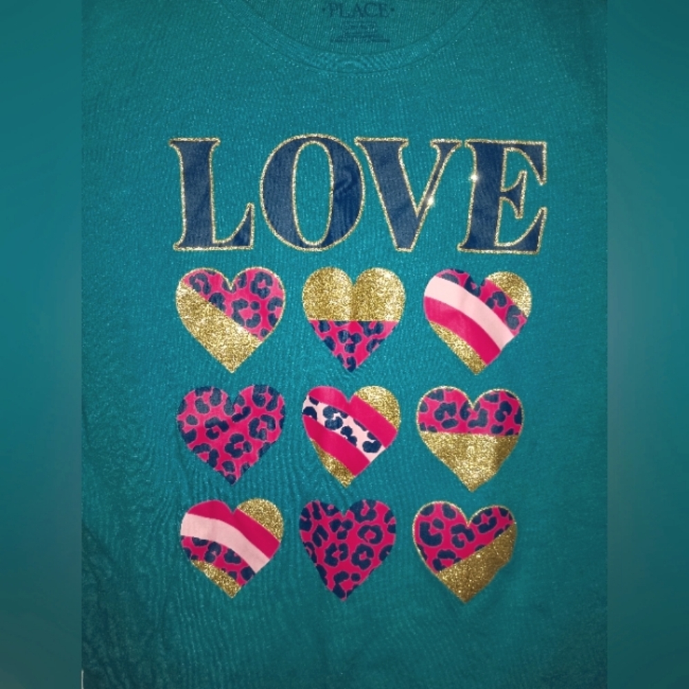 The Children's Place Teal Love Heart Girl's Shirt